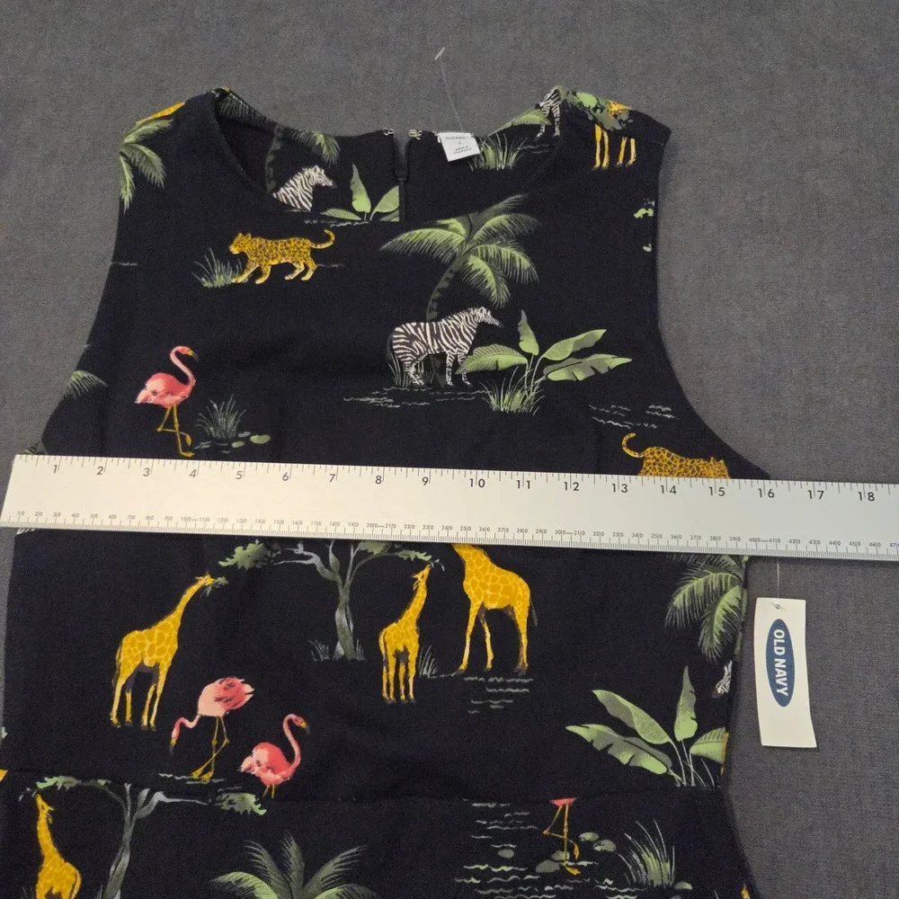 Old Navy Safari Animal Print Sheath Dress Womens S Black Giraffe Zebra Flamingo - Picture 3 of 11